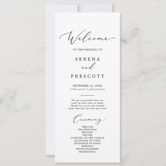 Delikates Black Printable Wedding Programm (Vorderseite)