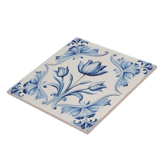 Delikates blaues Delft Tulip Keramik Tile. Fliese (Seite)