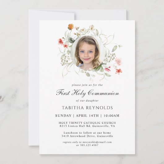 Delikates Blumenkraut Foto Erste Heilige Kommune Einladung (Vorderseite)