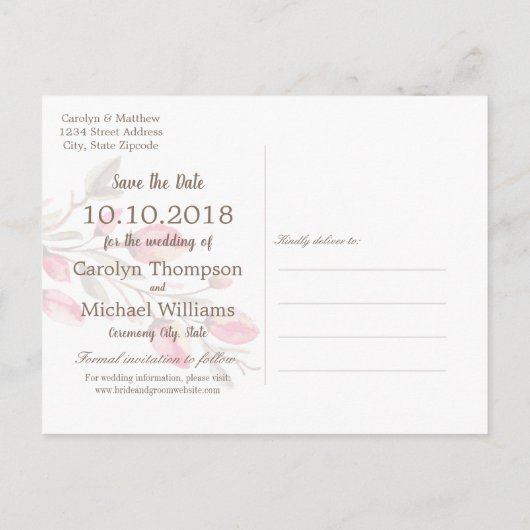 Delikates Blut und Geblüht Hochzeit speichern das Ankündigungspostkarte (Rückseite)