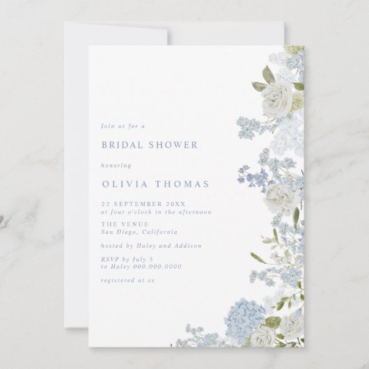 Delikates Brautparty Soft Blue Floral Einladung (Vorderseite)