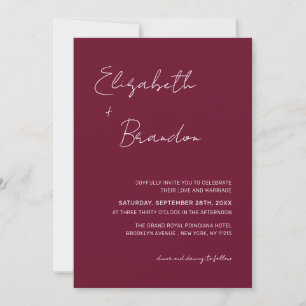 Delikates Burgund Red QR Code UAWG Wedding Foto Einladung