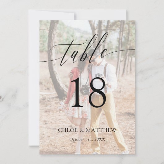 Delikates Calligrafy Foto Hochzeit Tischnummer (Rückseite)