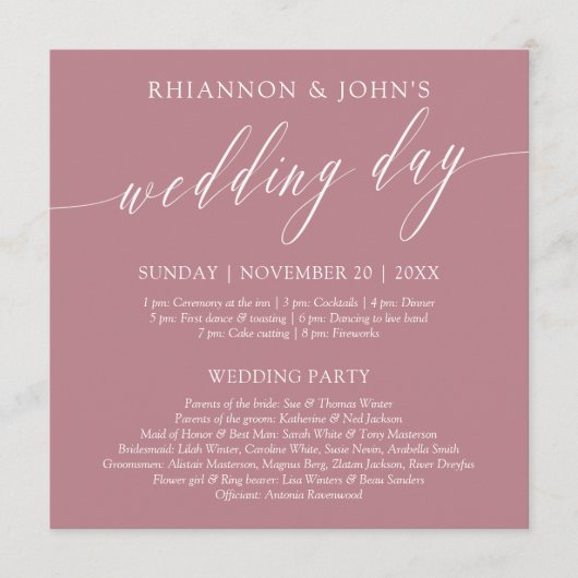 Delikates Calligraphy Pink Wedding Day Programm (Vorderseite)