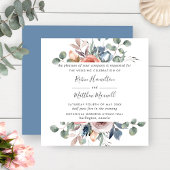 Delikates Dusty Blue and Peach Blush Floral Weddin Einladung
