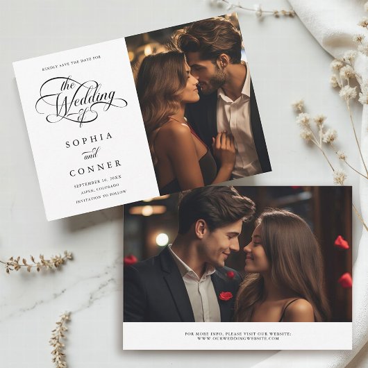 Delikates, elegantes Script-Hochzeitsskript-Foto Save The Date