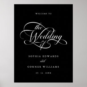 Delikates, elegantes Script Wedding Black Welcome Poster