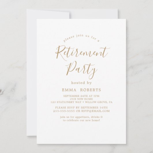 Delikates Gold Calligraphy Retirement Party Einladung (Vorderseite)