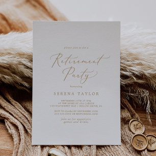 Delikates Gold Calligraphy Retirement Party Einladung