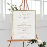 Delikates Gold Calligraphy Wedding Dinner Menu Poster<br><div class="desc">Dieses delikate Goldkalligraphie Hochzeitsmenü-Poster ist perfekt für eine moderne Hochzeit. Das romantische minimalistische Design besticht durch eine hübsche und elegante Champagner-goldgelbe Typografie auf weißem Hintergrund mit einem klaren und schlichten Look. Diese Speisekarte kann für Hochzeitsfeiern,  Proben oder jede Veranstaltung verwendet werden.</div>