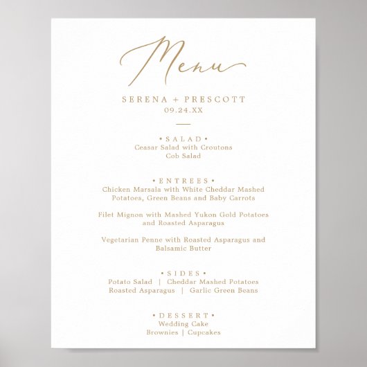 Delikates Gold Calligraphy Wedding Dinner Menu Poster (Vorne)