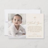 Delikates Gold Cream Foto Einfache Cross Baptisse Dankeskarte (Vorderseite)