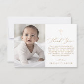 Delikates Gold Foto Minimal einfache Cross-Baptism Dankeskarte (Vorderseite)