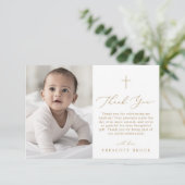 Delikates Gold Foto Minimal einfache Cross-Baptism Dankeskarte (Stehend Vorderseite)