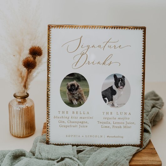 Delikates Gold Hund Foto Hochzeitssignatur Drinks Poster
