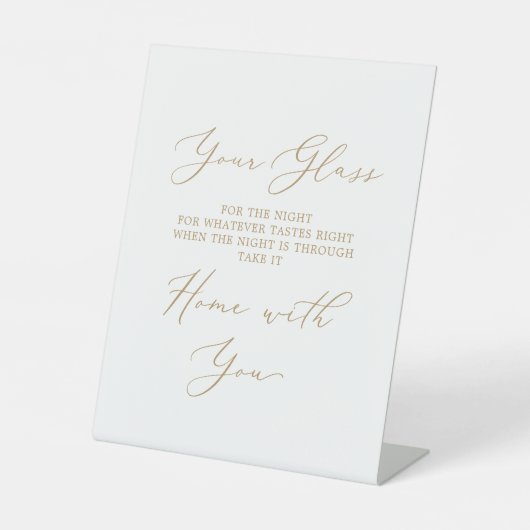 Delikates Gold-Kalligrafie-Hochzeitsglas Sockelschild (Vorderseite)