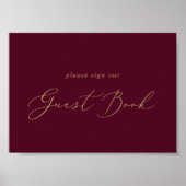 Delikates Gold und Burgund Gästebuchposter Poster (Vorne)