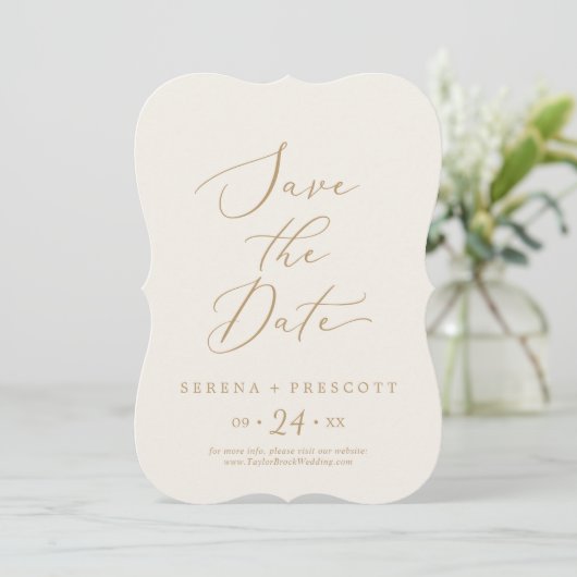 Delikates Gold und Creme Wedding retten das Datum Save The Date (Stehend Vorderseite)