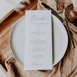 Delikates Gold Wedding Bar Drinks Menü Menükarte<br><div class="desc">Diese delikate vergoldete Hochzeitsgetränkekarte eignet sich hervorragend für eine moderne Hochzeit. Das romantische minimalistische Design besticht durch eine hübsche und elegante Champagner-goldgelbe Typografie auf weißem Hintergrund mit einem klaren und schlichten Look. Diese Speisekarte kann für Hochzeitsfeiern,  Proben oder jede Veranstaltung verwendet werden.</div>
