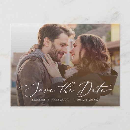 Delikates Horizontales Foto-Overlay Save the Date Einladungspostkarte (Vorderseite)