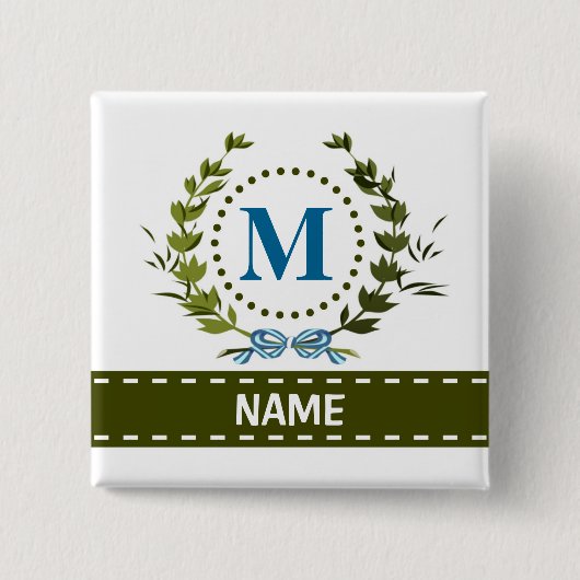 Delikates Ivy Wreath und Bow Name mit Monogramm m Button (Vorderseite)