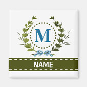 Delikates Ivy Wreath und Bow Name mit Monogramm m Magnet (Vorne)