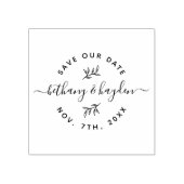Delikates Leaf & Rustikales Skript | SAVE THE DATE Gummistempel (Prägung)