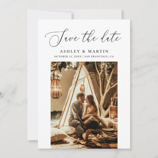 Delikates Minimalistisches Skript | Sauberes Foto  Save The Date (Vorderseite)