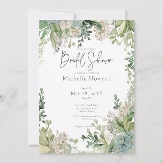 Delikates Modernes Gipskraut Grünes Brautparty Einladung (Vorderseite)