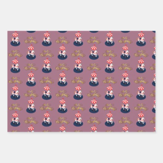 Delikates Muster Karussell Pferd. Rosa und Beige. Geschenkpapier Set (Vorderseite)