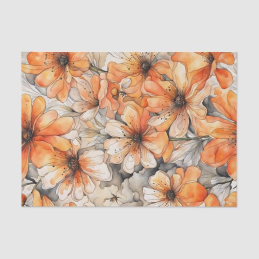 Delikates Orange Watercolor Blume Decoupage Paper Seidenpapier (Vorderseite)