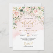 Delikates, pastellrosa Rosen, goldenes Brautparty Einladung (Vorderseite)