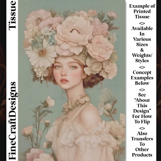 Delikates Portrait Frauen Blume Kopf CP2 Decoupage Seidenpapier