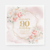 Delikates Rosa Gold 90. Geburtstagspapier Serviette (Vorderseite)
