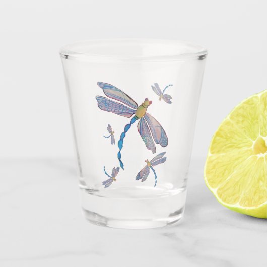 Delikates Rosa und Blauer Flug der Libellen Schnapsglas (Vorderseite)