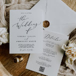 Delikates Schwarz in einem QR-Empfang Hochzeit Einladung<br><div class="desc">Diese zarte schwarze Kalligrafie in einem QR Empfang ist perfekt für eine moderne Hochzeit. Das romantische minimalistische Design besticht durch eine hübsche und elegante schwarze Typografie auf weißem Hintergrund mit einem sauberen und schlichten Look. Rett Papier, indem man die Details auf der Rückseite der Hochzeitseinladung statt auf einer separaten Kapselkarte...</div>