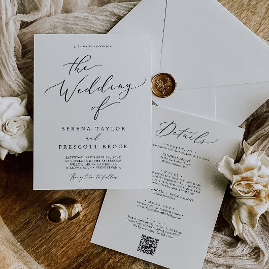 Delikates Schwarz in einem QR-Empfang Hochzeit Einladung