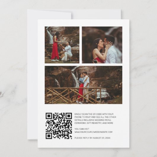 Delikates Script 4 Fotos Hochzeitsstift QR Code UA Einladung (Rückseite)