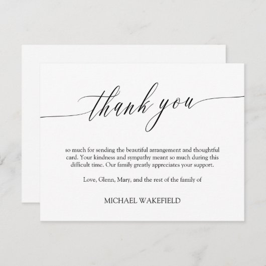 Delikates Script Beileid Vielen Dank Dankeskarte (Vorne/Hinten)