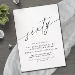 Delikates Script Einfach Schwarz & Weiß 60. Geburt Einladung<br><div class="desc">Elegante und vereinfachende Einladungen zum 60. Geburtstag mit der Überschrift "sechzig" Text in einem handgeschriebenen Skript. Schwarzer Schriftart auf luftig weißem Hintergrund.</div>