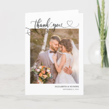 Delikates Script Heart Wedding Foto Danke Karte