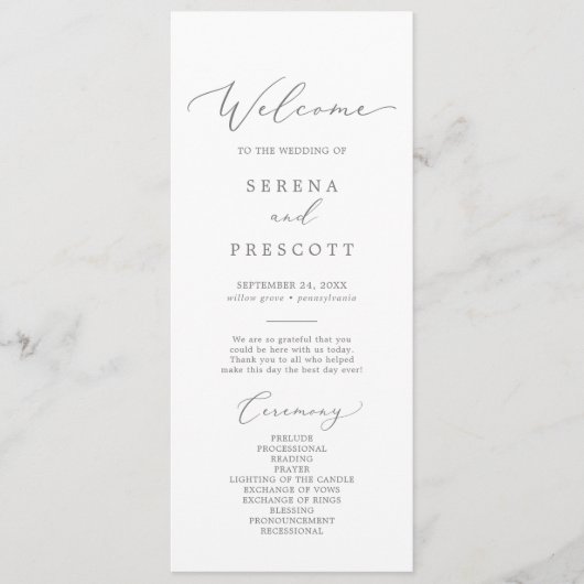 Delikates Silver Calligraphy Wedding Program Programm (Vorderseite)