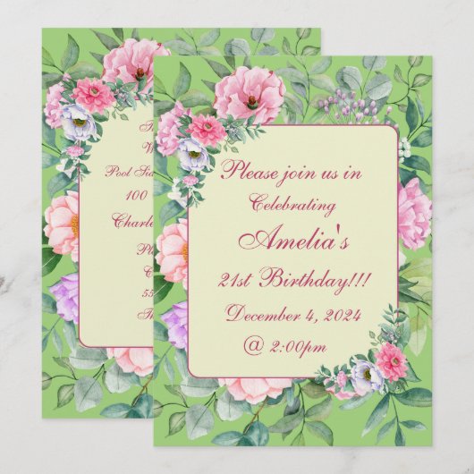 Delikates Summer Garden Party Floral Geburtstag Einladung (Vorne/Hinten)