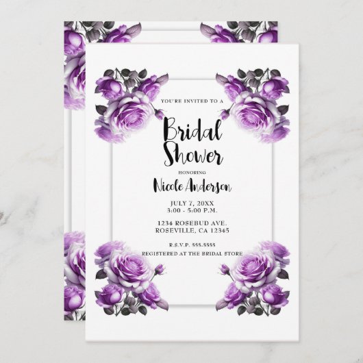 Delikates Vibranate Lila Rose Brautparty Einladung (Vorne/Hinten)