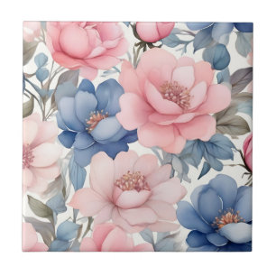 Delikates Watercolor Blau- und Rosa-Blume-Muster Fliese