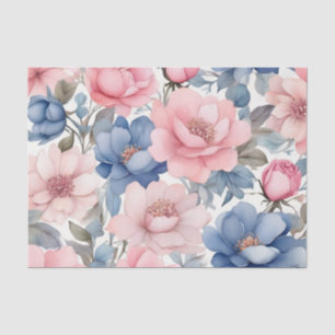 Delikates Watercolor Blau- und Rosa-Blume-Muster Seidenpapier