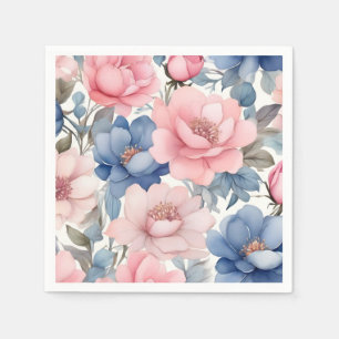 Delikates Watercolor Blau- und Rosa-Blume-Muster Serviette
