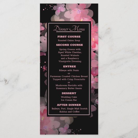 Delikates Watercolor Rosa Blumenmenü Menükarte (Vorderseite)