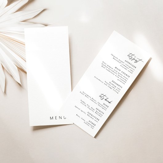 Delikates White Calligraphy Modern Wedding Menu Einladung