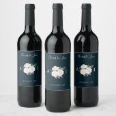 Delikates White Roses Navy Blue Wedding Wine Label Weinetikett (Flaschen)